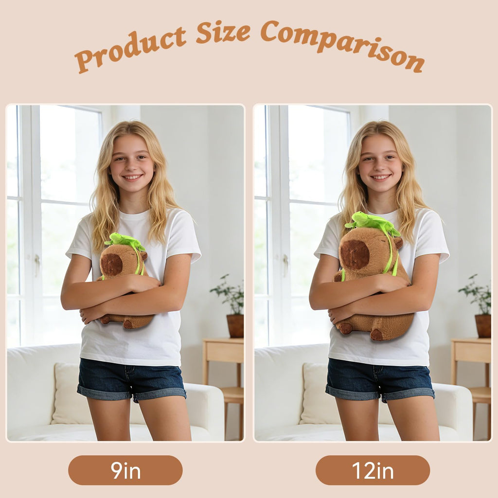12-Inch Capibara Plush with Removable Turtle Backpack - Kawaii Soft Stuffed Animal for Kids & Teens