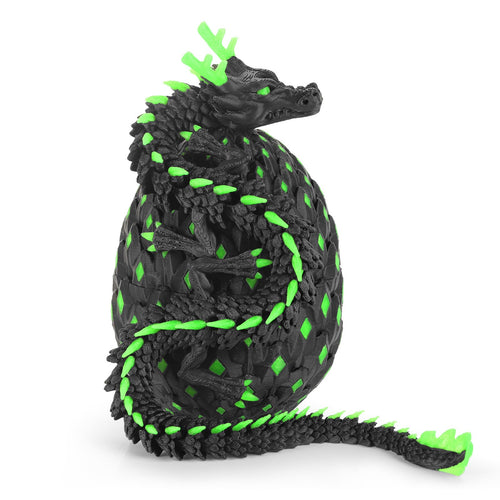 12-Inch Dark Green Glow-in-the-Dark Dragon Egg Fidget Toy by OKYUK – Articulated Dragon with Hidden Compartment, PLA 3D Print