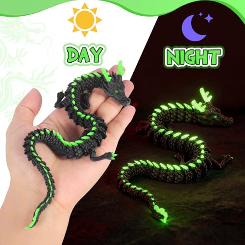 12-Inch Dark Green Glow-in-the-Dark Dragon Egg Fidget Toy by OKYUK – Articulated Dragon with Hidden Compartment, PLA 3D Print