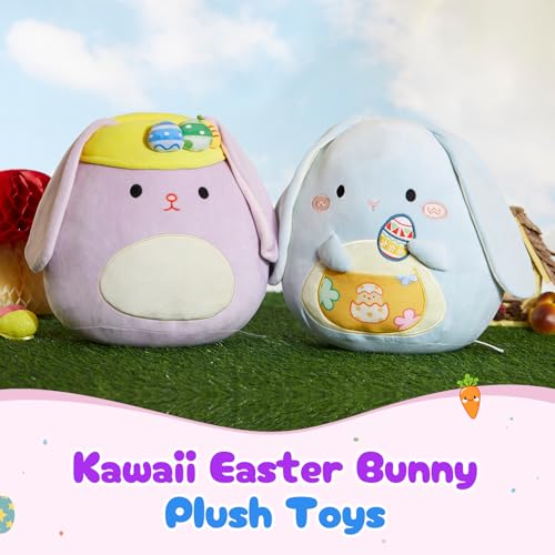 12 Inch Purple Easter Bunny Plush Pillow with Floppy Ears and Egg Hat – Soft Hugging Stuffed Animal for Kids and Home Decor