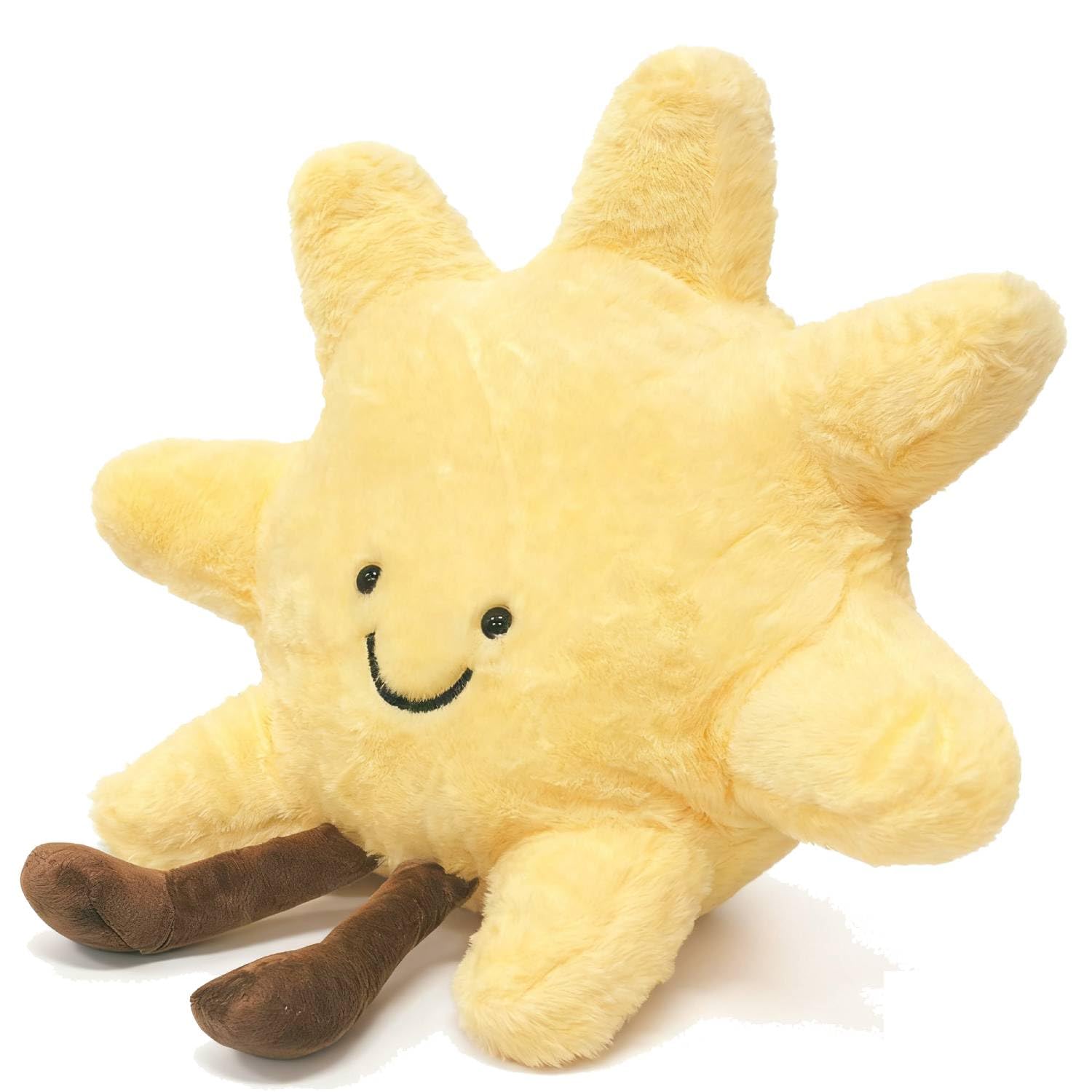 12-Inch Smiling Sun Plush Pillow – Soft Cuddly Stuffed Animal Toy with 3D Face, Machine Washable