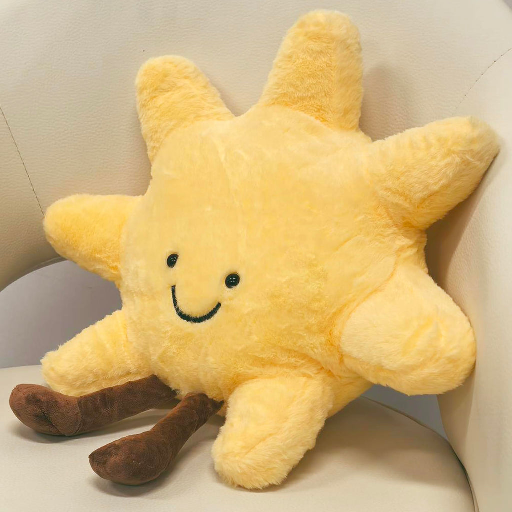 12-Inch Smiling Sun Plush Pillow – Soft Cuddly Stuffed Animal Toy with 3D Face, Machine Washable