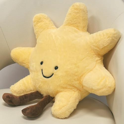 12-Inch Smiling Sun Plush Pillow – Soft Cuddly Stuffed Animal Toy with 3D Face, Machine Washable