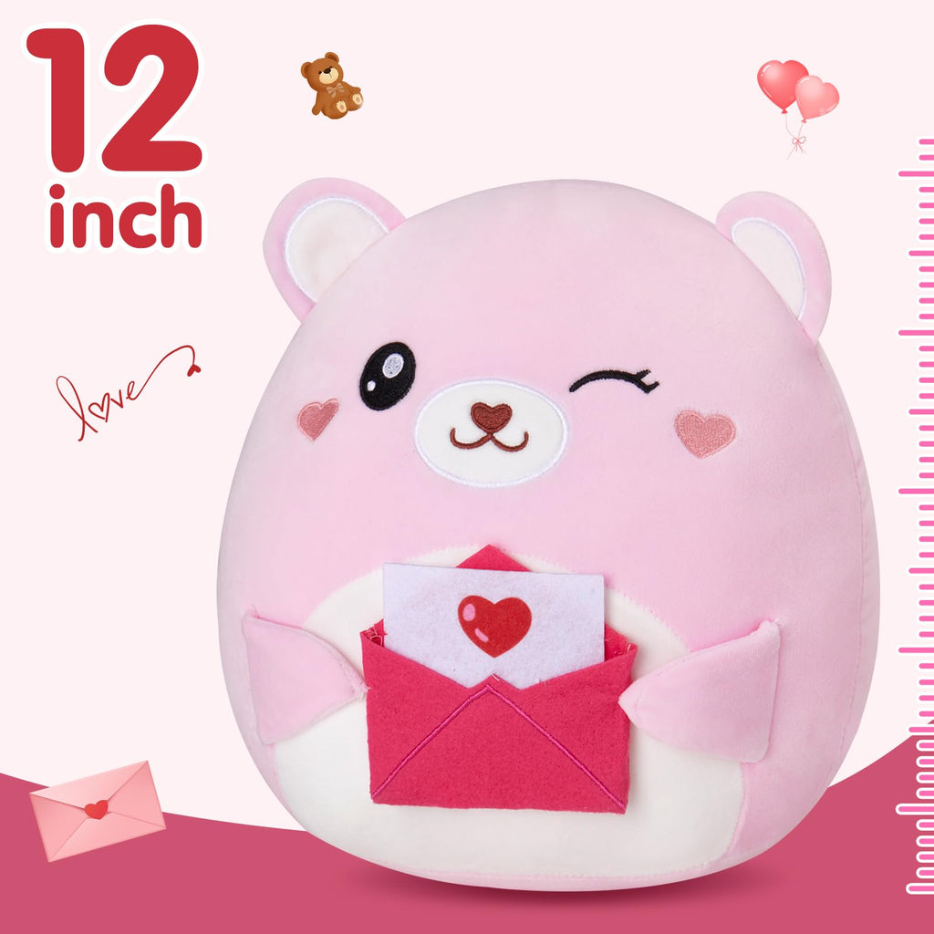 12-Inch Valentine Teddy Bear Plush with Love Letter – Soft Cuddly Pillow for Kids and Girlfriends