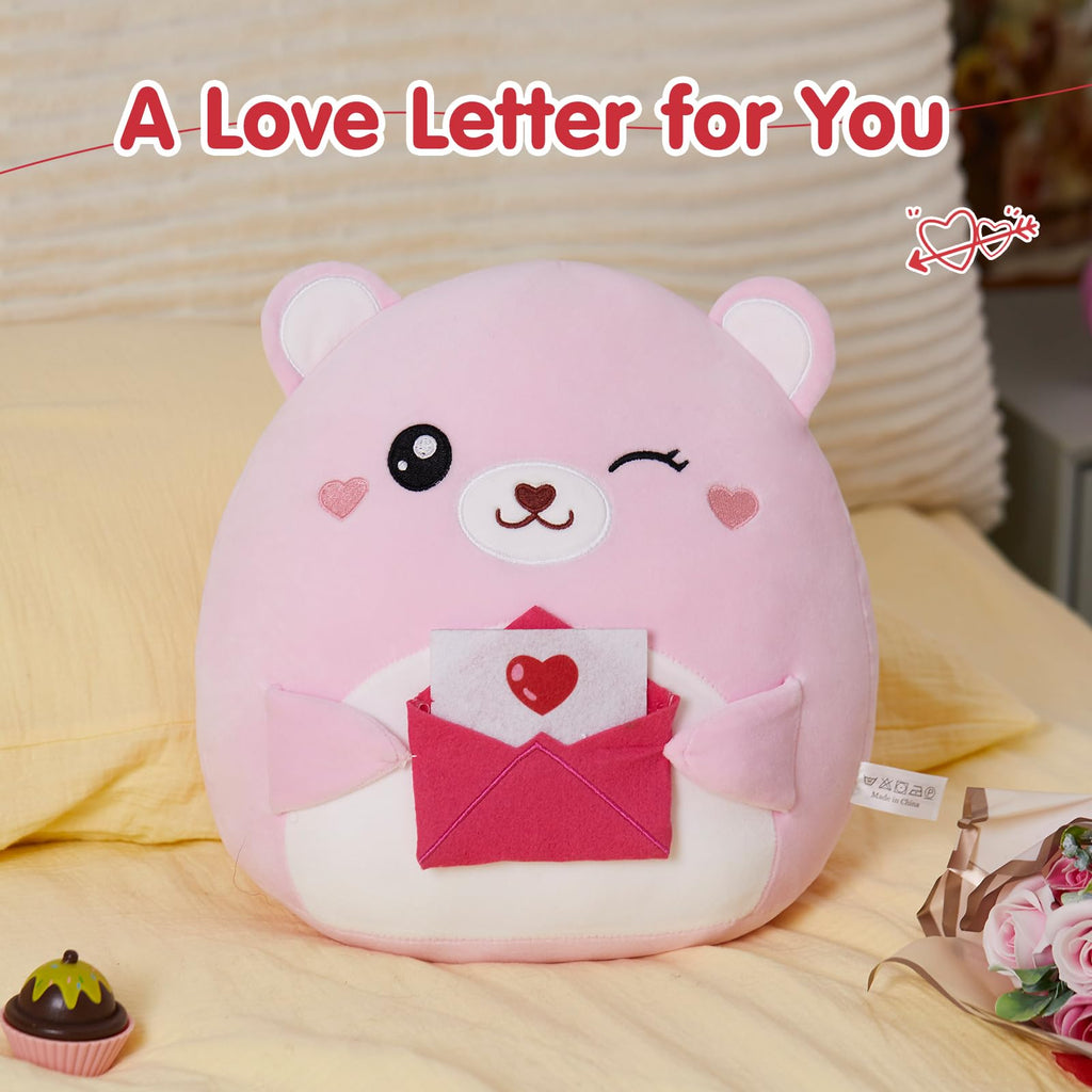 12-Inch Valentine Teddy Bear Plush with Love Letter – Soft Cuddly Pillow for Kids and Girlfriends