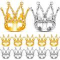 12 Mini Crown Cake Toppers – Gold & Silver Crystal Tiaras for Party Decor
