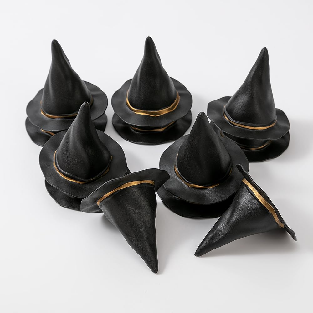 12 Mini Plastic Witch Hats for Halloween Crafts & Decor – 2.95 Inch Wizard Hats, Party Supplies