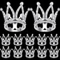 12 Mini Silver Crown Cake Toppers - Alloy Crystal Princess Headpiece for Wedding, Baby Shower, Birthday