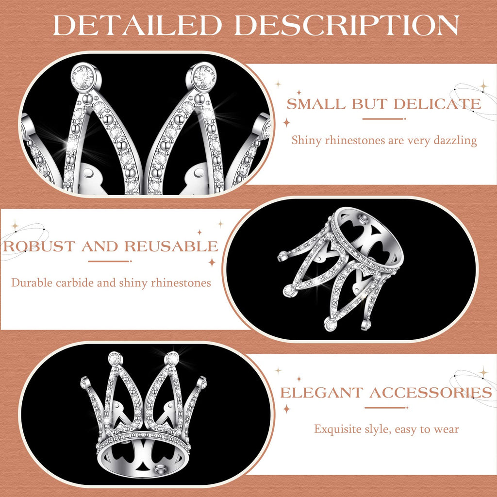12 Mini Silver Crown Cake Toppers - Alloy Crystal Princess Headpiece for Wedding, Baby Shower, Birthday