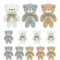 12 Mini Stuffed Teddy Bears with Keychains – 4.7 Inch Plush Bears in White, Brown, Grey for Party Favors and DIY Crafts