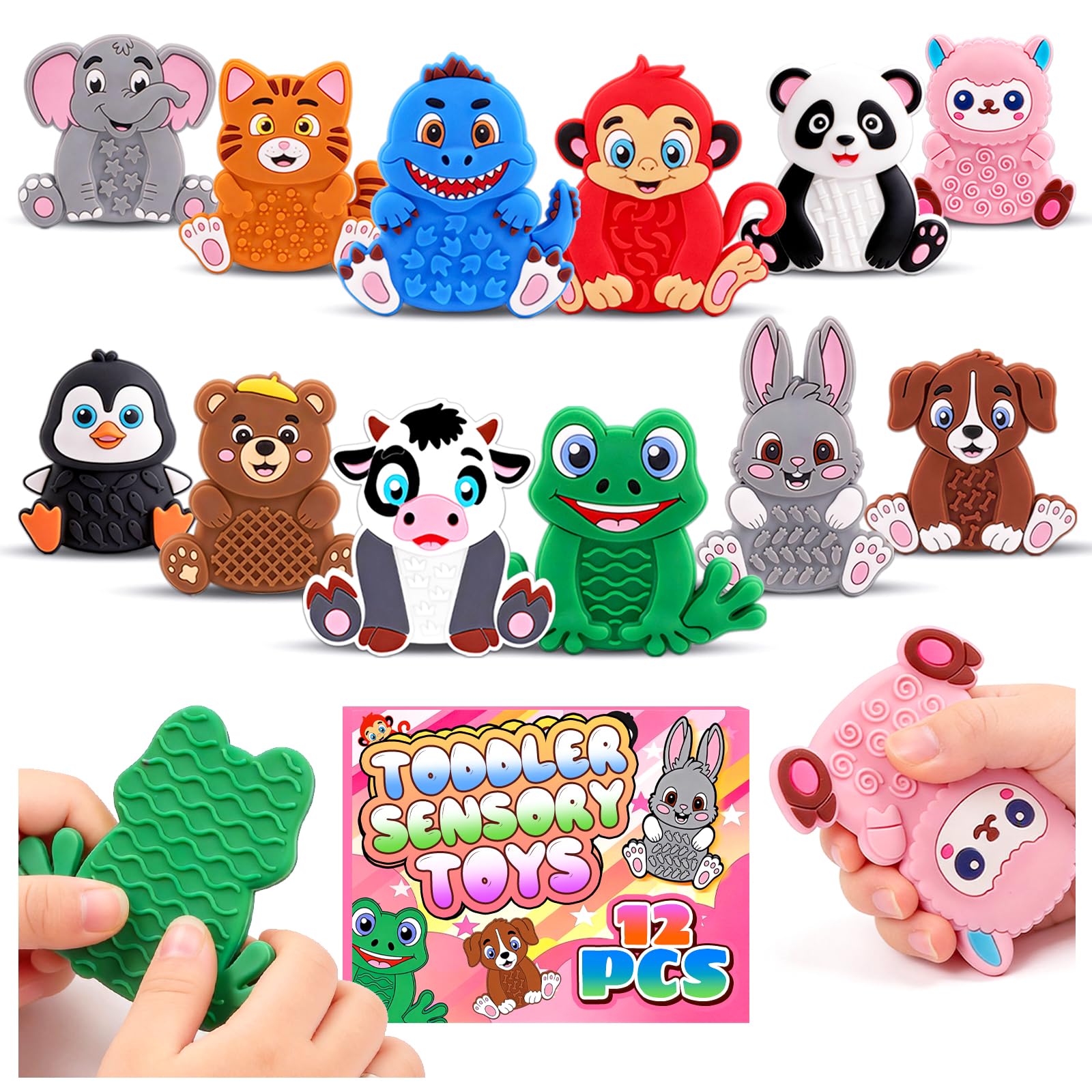 12-Pack Animal Sensory Toys – Silicone Fidgets for Toddlers, Travel, and Classroom Calming