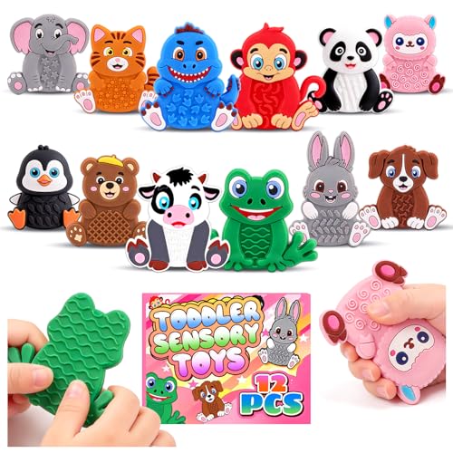 12-Pack Animal Sensory Toys – Silicone Fidgets for Toddlers, Travel, and Classroom Calming