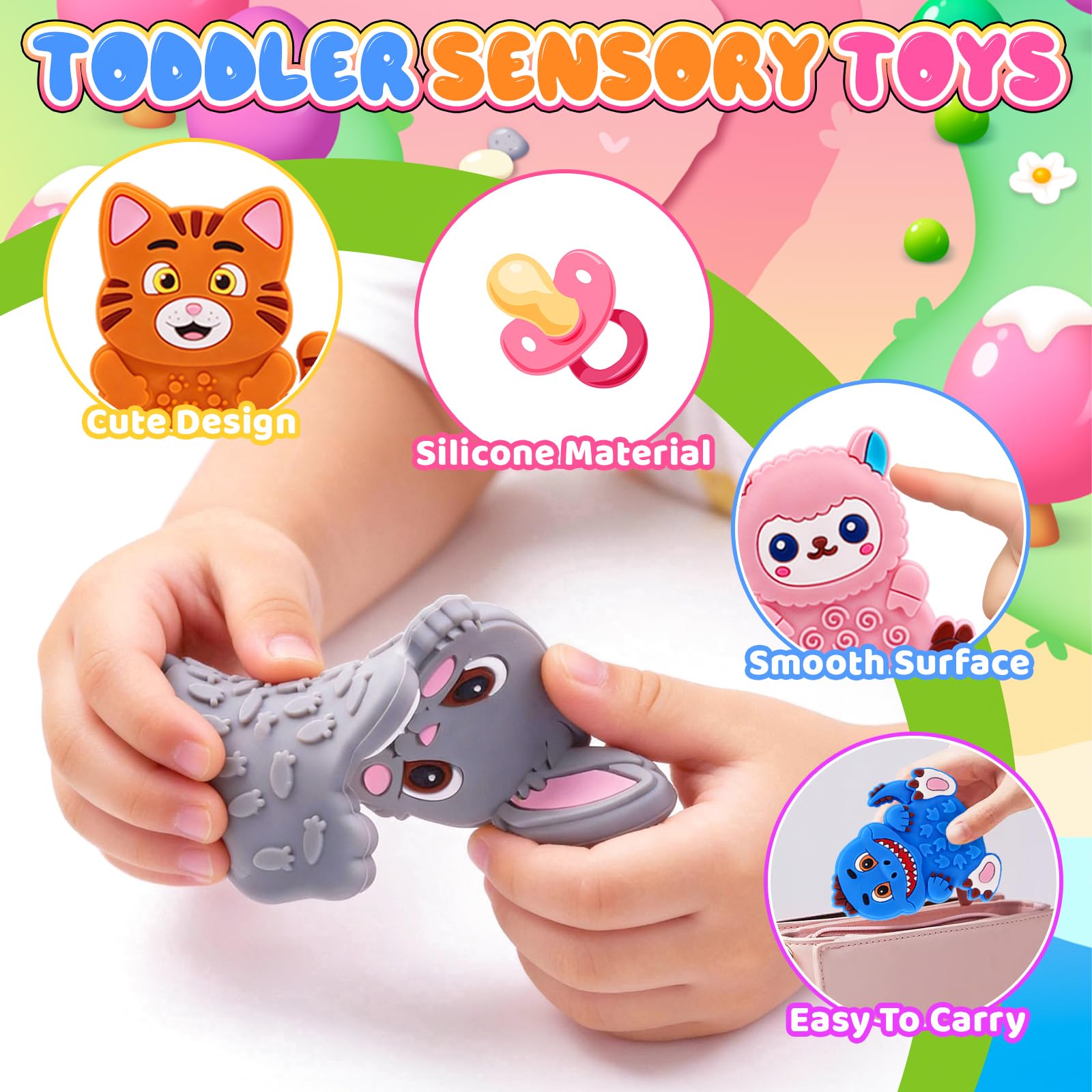 12-Pack Animal Sensory Toys – Silicone Fidgets for Toddlers, Travel, and Classroom Calming