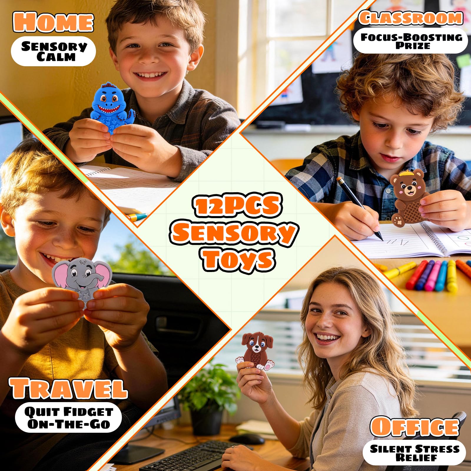 12-Pack Animal Sensory Toys – Silicone Fidgets for Toddlers, Travel, and Classroom Calming