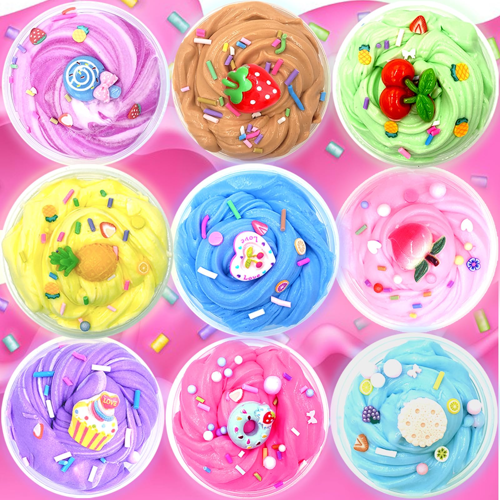 12-Pack Butter Slime Kit with Cake Charms – Soft, Non-Sticky Stress Relief Toy for Kids, Party Favors & Easter Basket Stuffers