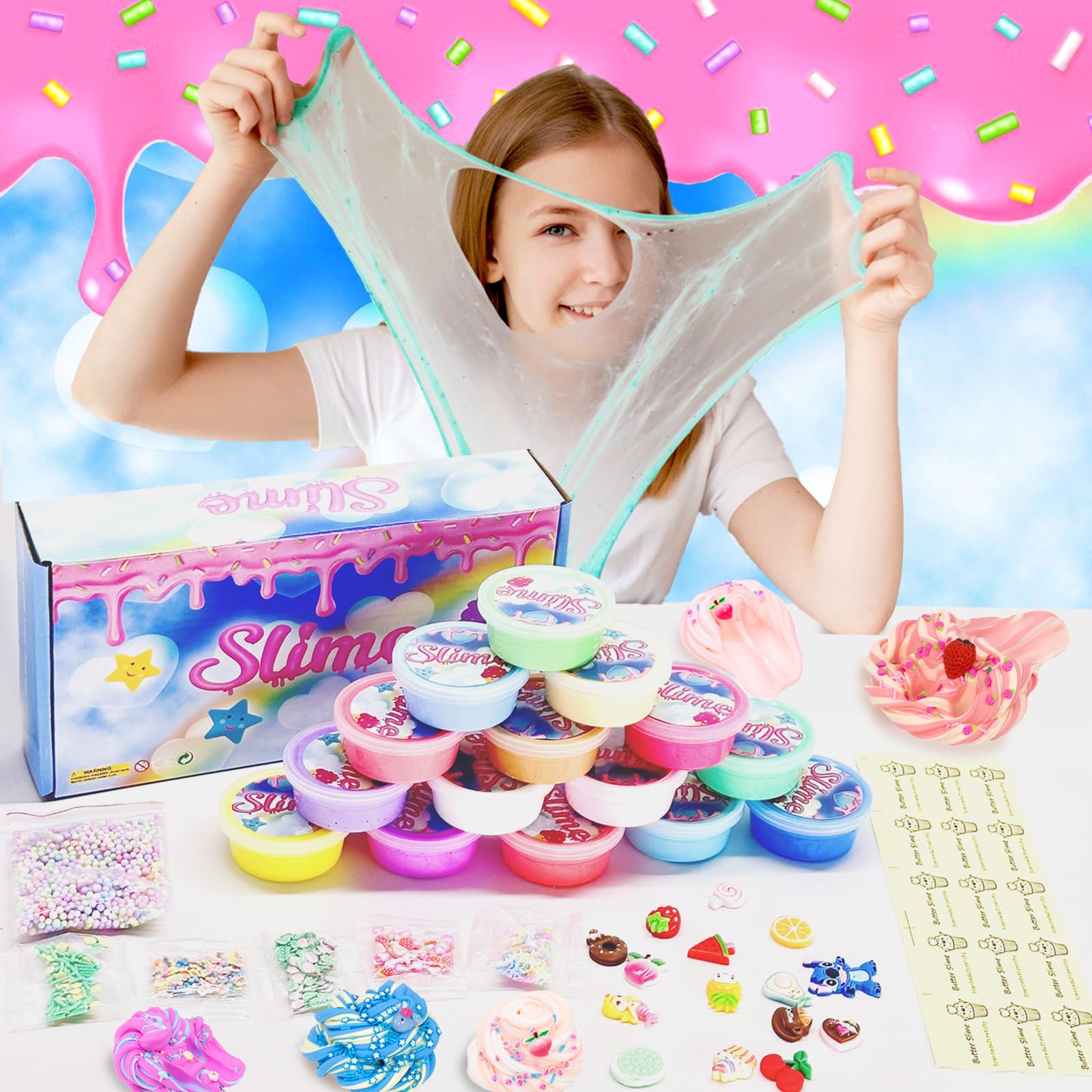 12-Pack Butter Slime Kit with Cake Charms – Soft, Non-Sticky Stress Relief Toy for Kids, Party Favors & Easter Basket Stuffers