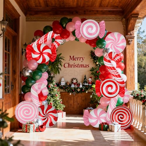 12-Pack Christmas Candy Balloon Set – Candy Cane, Sweet Candy & Lollipop Mylar Balloons in Red & Pink for Candyland Theme Party Decor