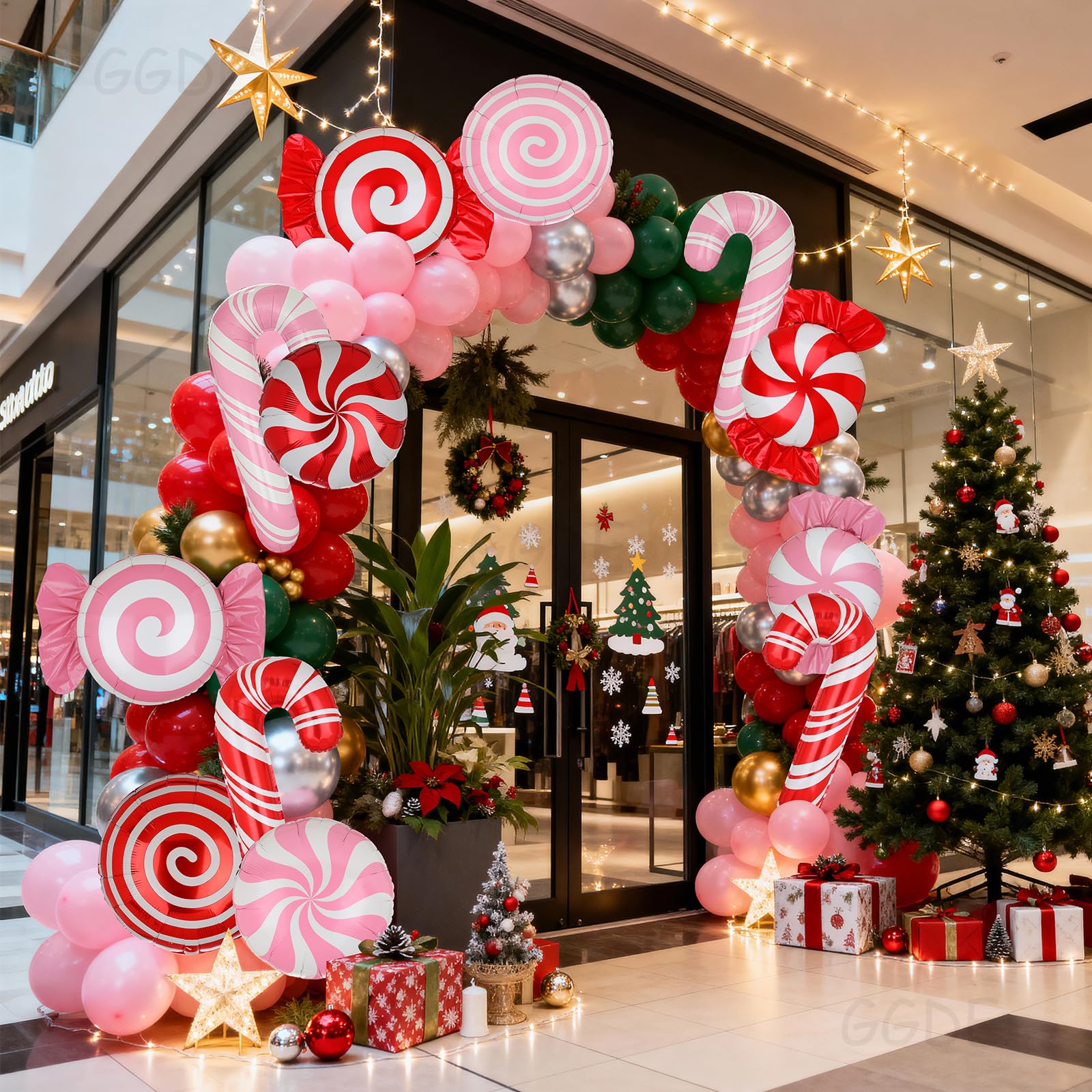 12-Pack Christmas Candy Balloon Set – Candy Cane, Sweet Candy & Lollipop Mylar Balloons in Red & Pink for Candyland Theme Party Decor