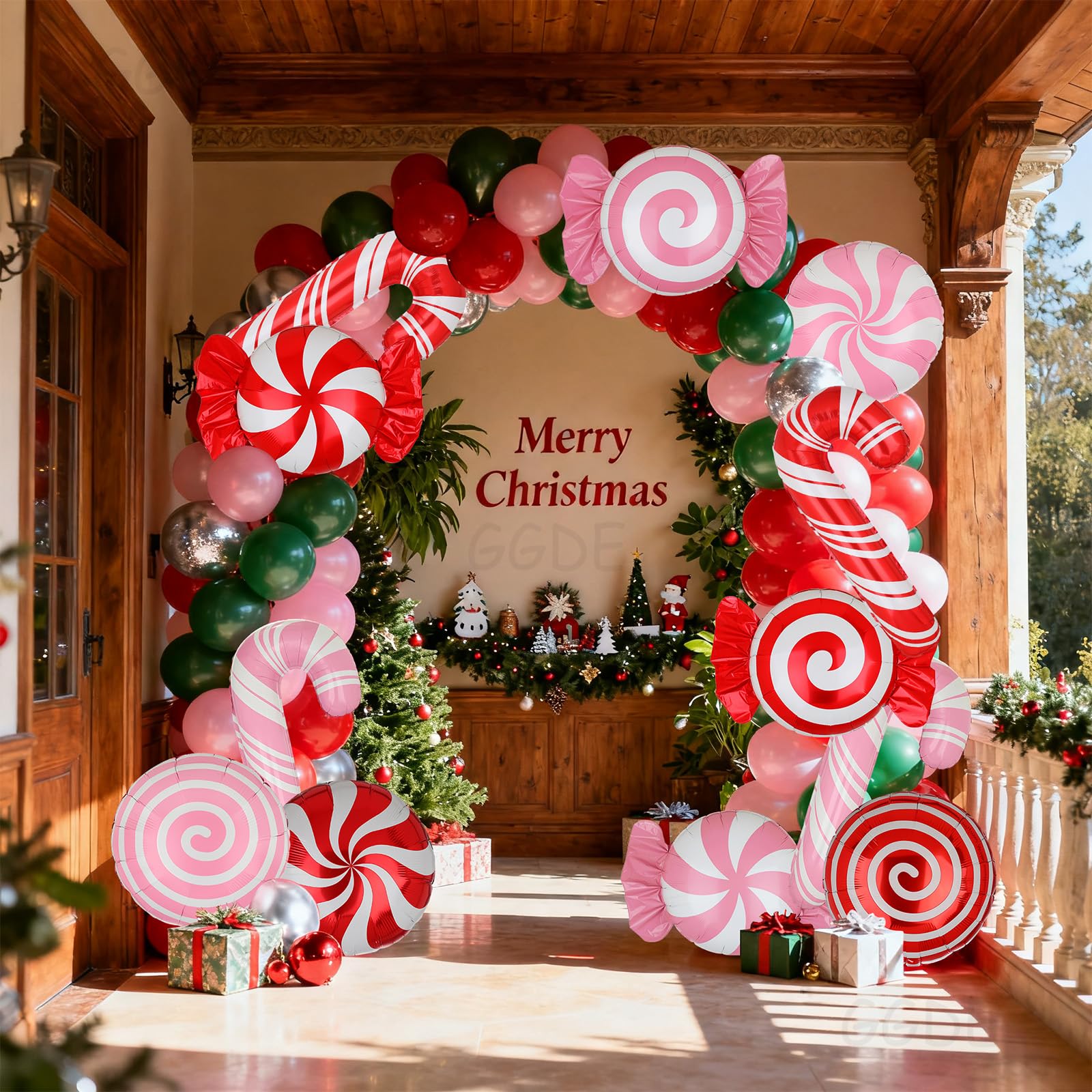 12-Pack Christmas Candy Balloon Set – Candy Cane, Sweet Candy & Lollipop Mylar Balloons in Red & Pink for Candyland Theme Party Decor