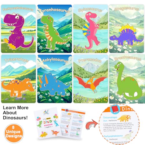 12-Pack Dinosaur Wooden Keychain Painting Kit – Kids Arts and Crafts Party Favors