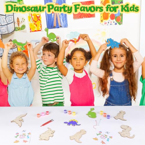 12-Pack Dinosaur Wooden Keychain Painting Kit – Kids Arts and Crafts Party Favors
