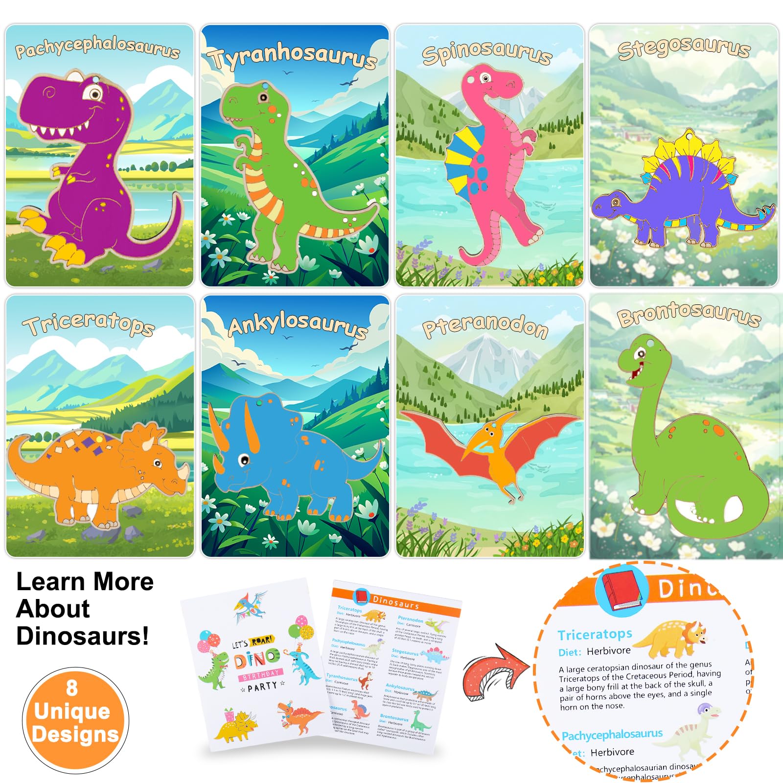 12-Pack Dinosaur Wooden Keychain Painting Kit – Kids Arts and Crafts Party Favors