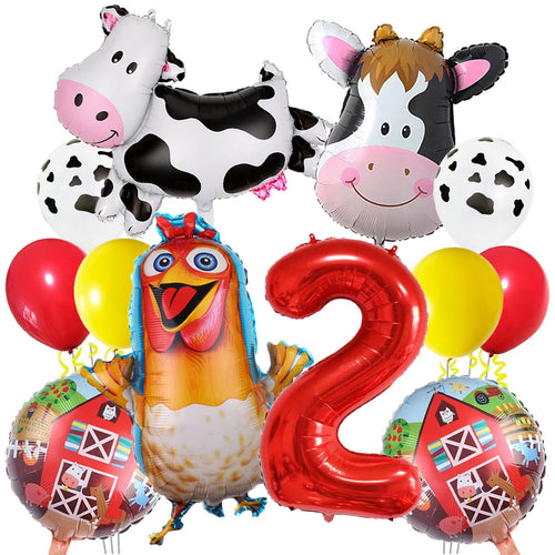 12-Pack Farm Animal Foil Balloons for 2nd Birthday Party Decorations – Safe Aluminum Balloons for Kids' Barnyard Theme Baby Shower