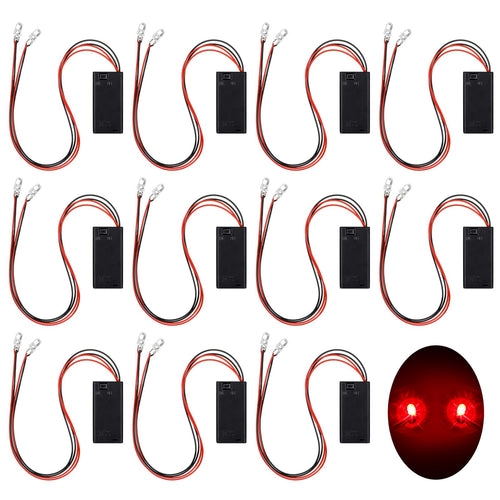 12-Pack Halloween LED Glowing Eyes for Masks | Red Light, 24-Inch Wire, Battery Operated