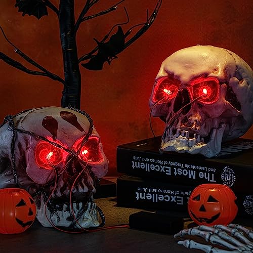 12-Pack Halloween LED Glowing Eyes for Masks | Red Light, 24-Inch Wire, Battery Operated