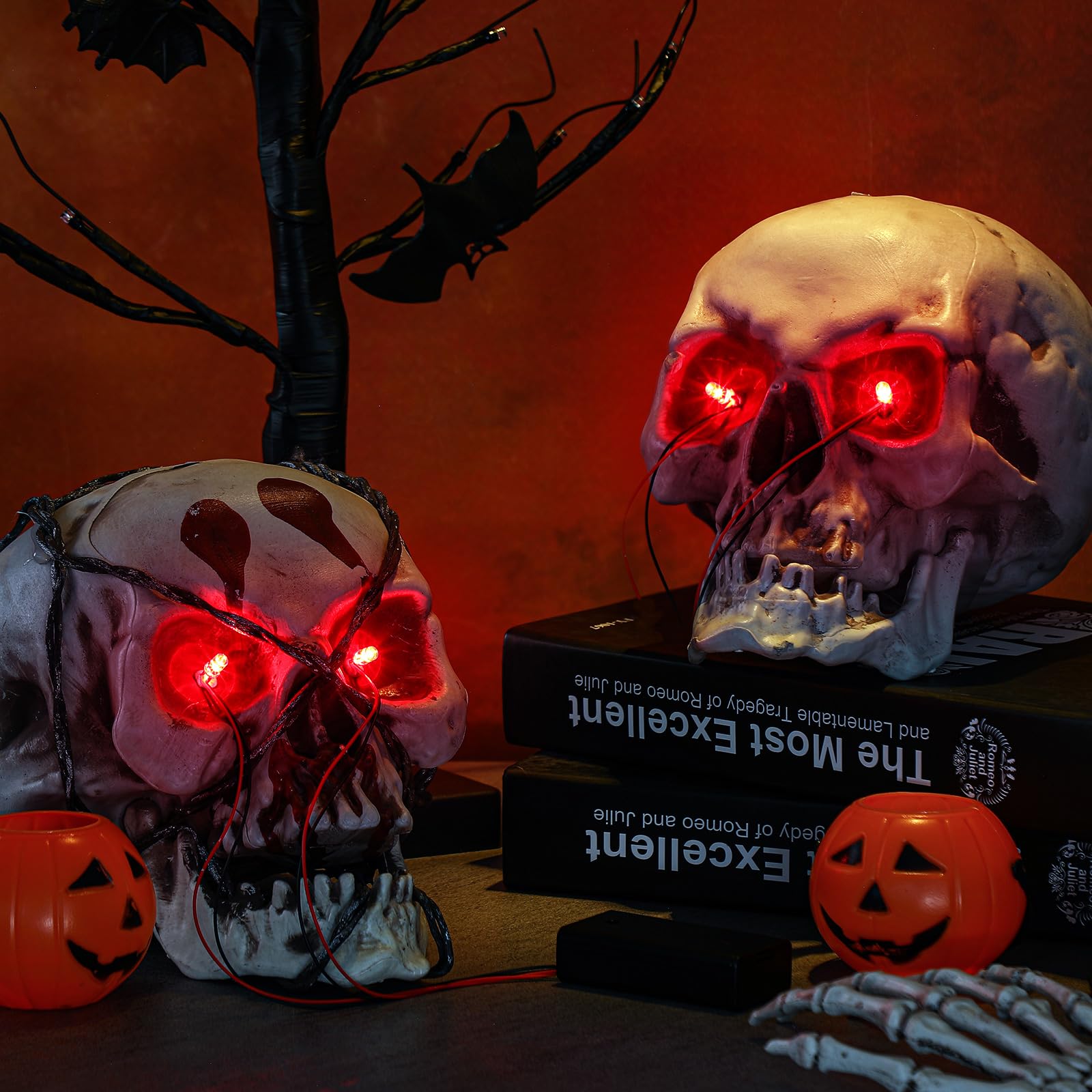 12-Pack Halloween LED Glowing Eyes for Masks | Red Light, 24-Inch Wire, Battery Operated