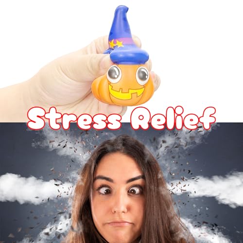 12 Pack Halloween Squishies Stress Ball Set - Cartoon Mummy Pumpkin Bat Ghost Dolls Bulk Stress Relief Squeeze Toys for Kids Adults