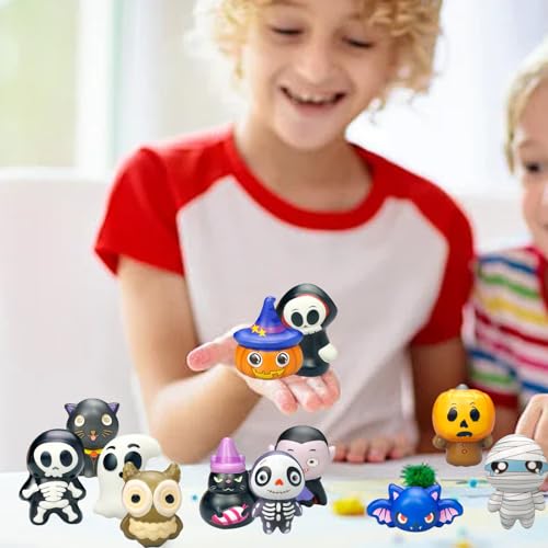 12 Pack Halloween Squishies Stress Ball Set - Cartoon Mummy Pumpkin Bat Ghost Dolls Bulk Stress Relief Squeeze Toys for Kids Adults