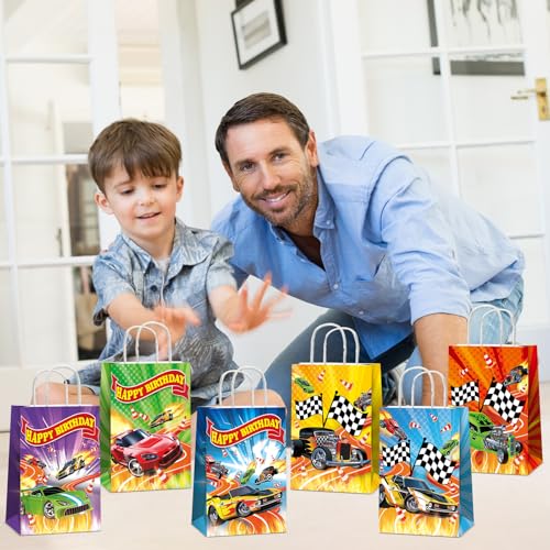 12 Pack Hot Car Party Favor Bags – Race Car Themed Goodie Bags for Birthday Baby Shower