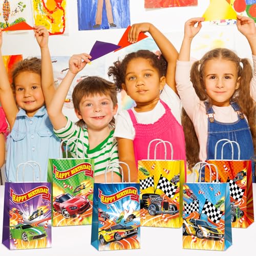 12 Pack Hot Car Party Favor Bags – Race Car Themed Goodie Bags for Birthday Baby Shower