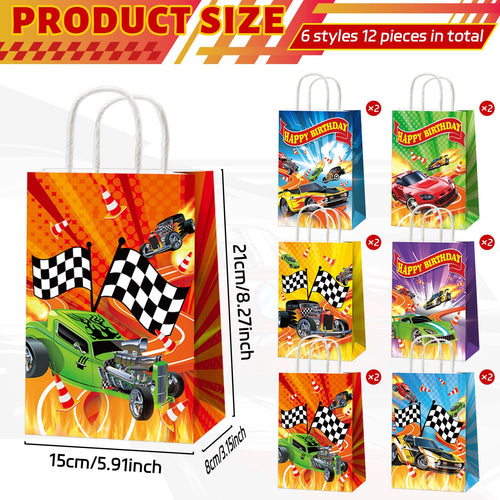 12 Pack Hot Car Party Favor Bags – Race Car Themed Goodie Bags for Birthday Baby Shower