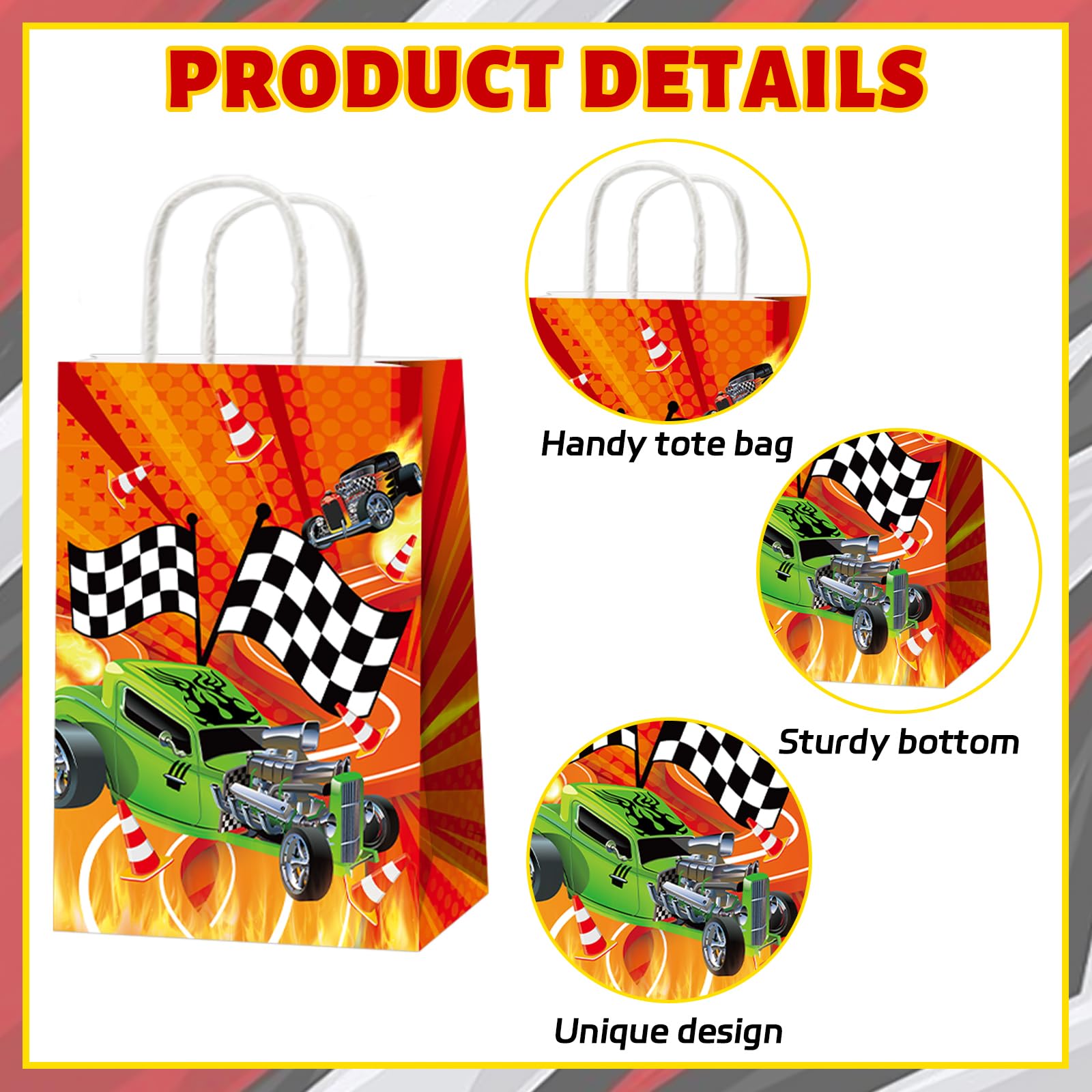 12 Pack Hot Car Party Favor Bags – Race Car Themed Goodie Bags for Birthday Baby Shower