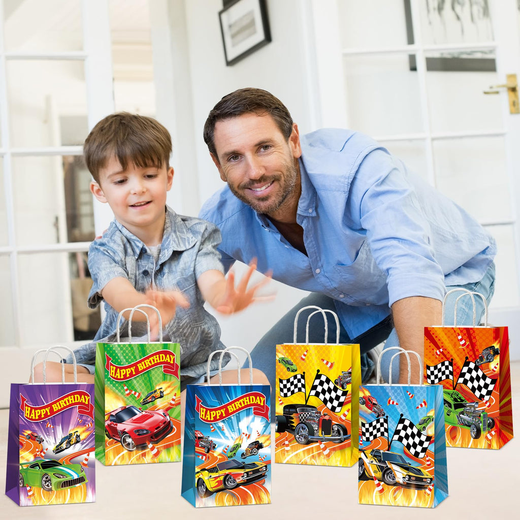 12 Pack Hot Car Party Favor Bags – Race Car Themed Goodie Bags for Birthday Baby Shower