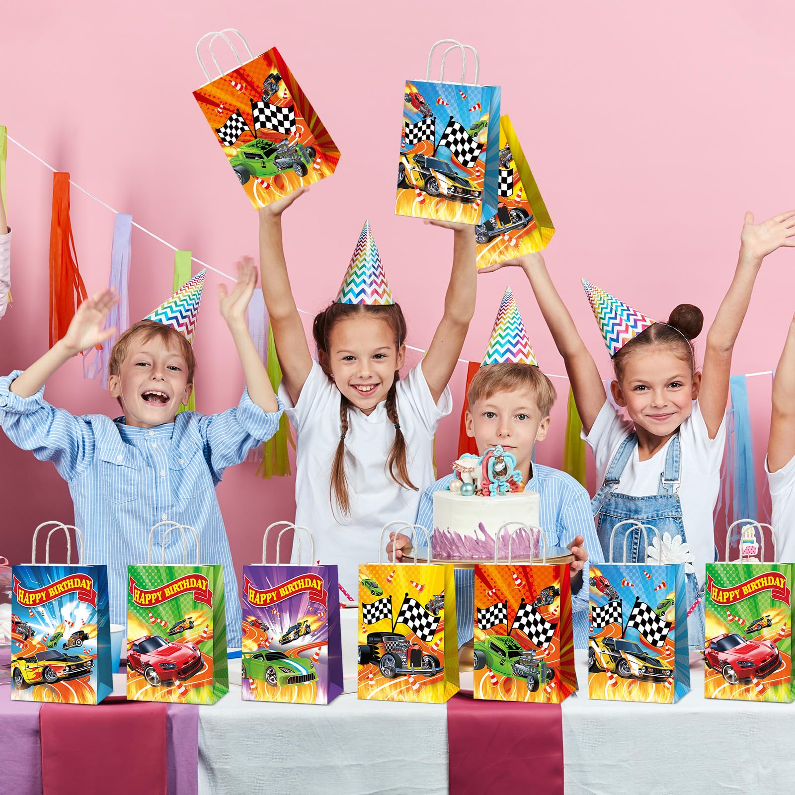 12 Pack Hot Car Party Favor Bags – Race Car Themed Goodie Bags for Birthday Baby Shower