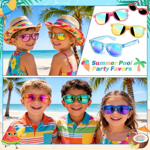 12 Pack Kids Sunglasses for Ages 3-8 – Bulk Neon Sunglasses with UV 400 Protection for Party Favors, Goodie Bags, and Classroom Gifts by GIFTINBOX