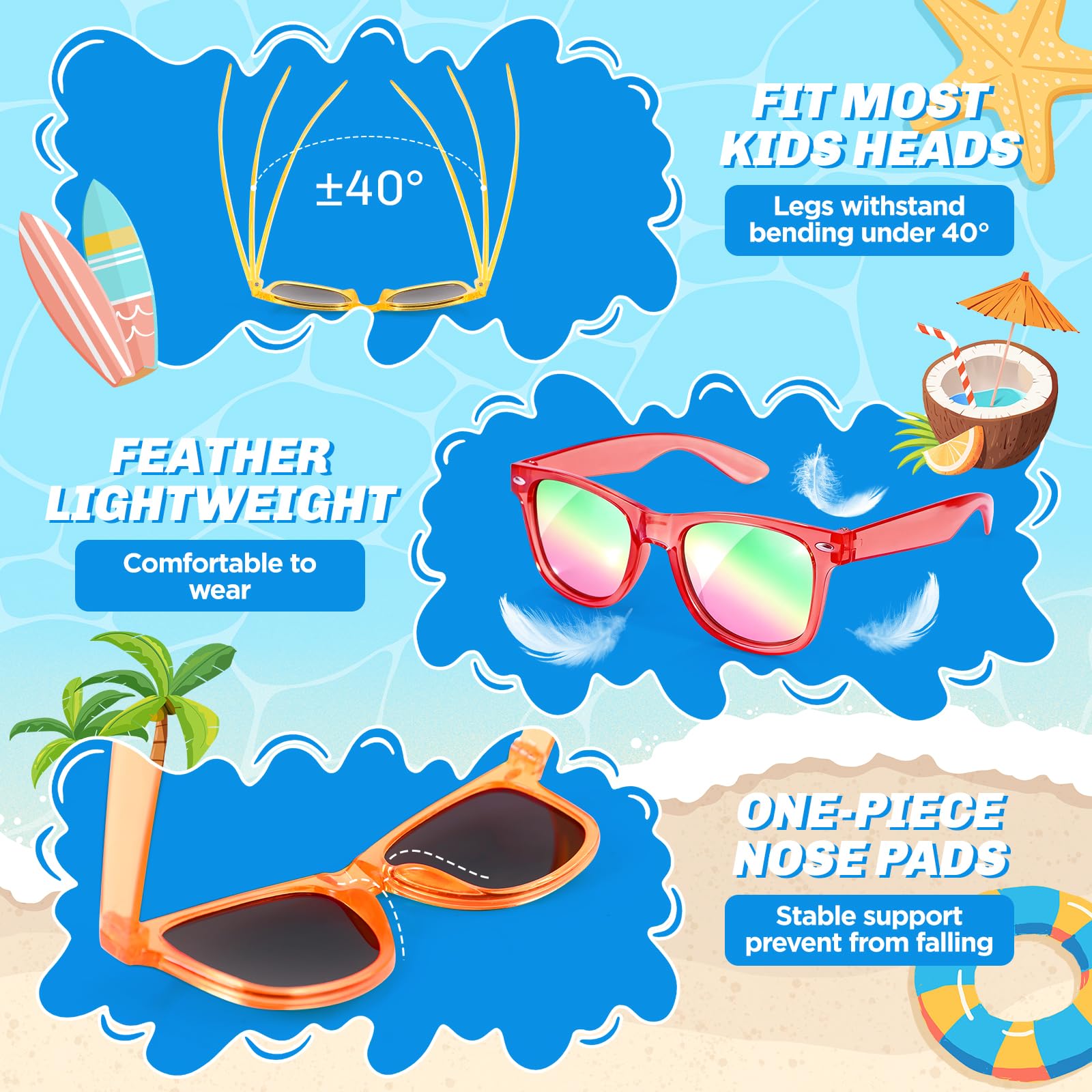 12 Pack Kids Sunglasses for Ages 3-8 – Bulk Neon Sunglasses with UV 400 Protection for Party Favors, Goodie Bags, and Classroom Gifts by GIFTINBOX