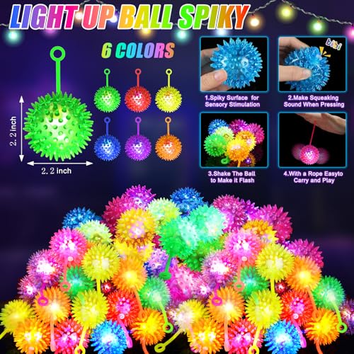 12 Pack LED Light Up Bouncy Balls for Kids - 2.2 Inch Glow in the Dark Sensory Stress Balls - Party Favors, Classroom Prizes, and Toddler Toys