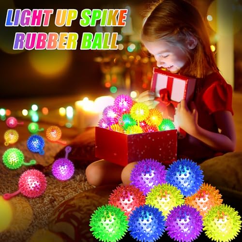 12 Pack LED Light Up Bouncy Balls for Kids - 2.2 Inch Glow in the Dark Sensory Stress Balls - Party Favors, Classroom Prizes, and Toddler Toys