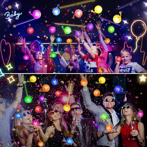 12 Pack LED Light Up Bouncy Balls for Kids - 2.2 Inch Glow in the Dark Sensory Stress Balls - Party Favors, Classroom Prizes, and Toddler Toys