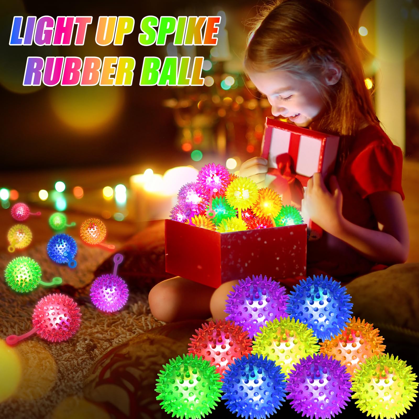 12 Pack LED Light Up Bouncy Balls for Kids - 2.2 Inch Glow in the Dark Sensory Stress Balls - Party Favors, Classroom Prizes, and Toddler Toys