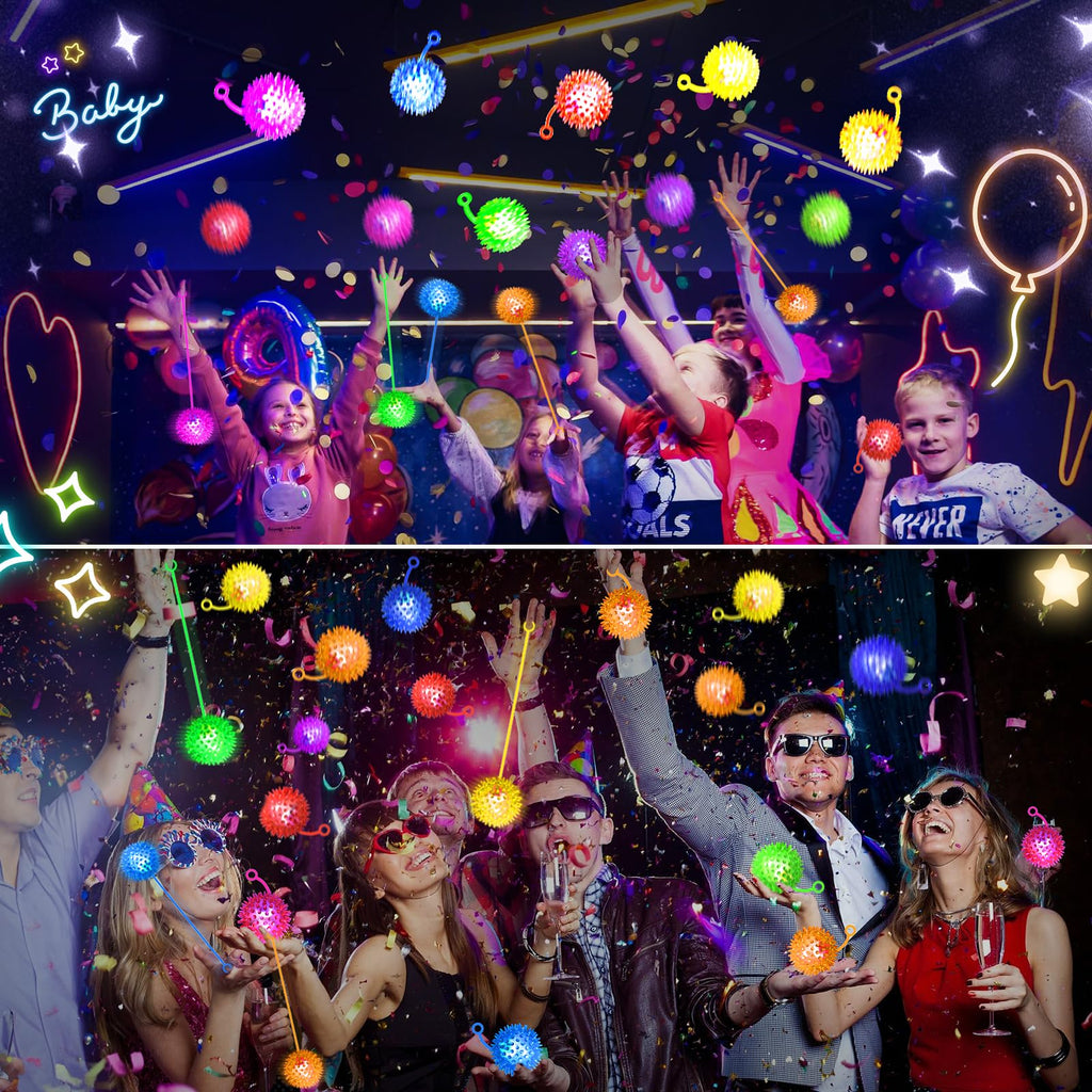 12 Pack LED Light Up Bouncy Balls for Kids - 2.2 Inch Glow in the Dark Sensory Stress Balls - Party Favors, Classroom Prizes, and Toddler Toys