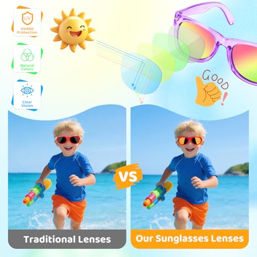 12-Pack Lifree Kids Sunglasses Bulk Party Favors - UV400 Protection for Ages 3-8, Neon Colors for Pool and Birthday Parties