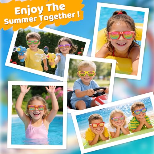 12-Pack Lifree Kids Sunglasses Bulk Party Favors - UV400 Protection for Ages 3-8, Neon Colors for Pool and Birthday Parties