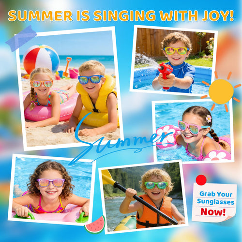 12-Pack Lifree Kids Sunglasses Bulk Party Favors - UV400 Protection for Ages 3-8, Neon Colors for Pool and Birthday Parties