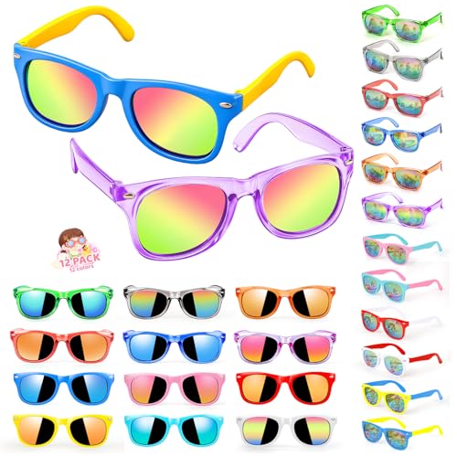 12-Pack Lifree Kids Sunglasses Bulk Party Favors - UV400 Protection for Ages 3-8, Neon Colors for Pool and Birthday Parties