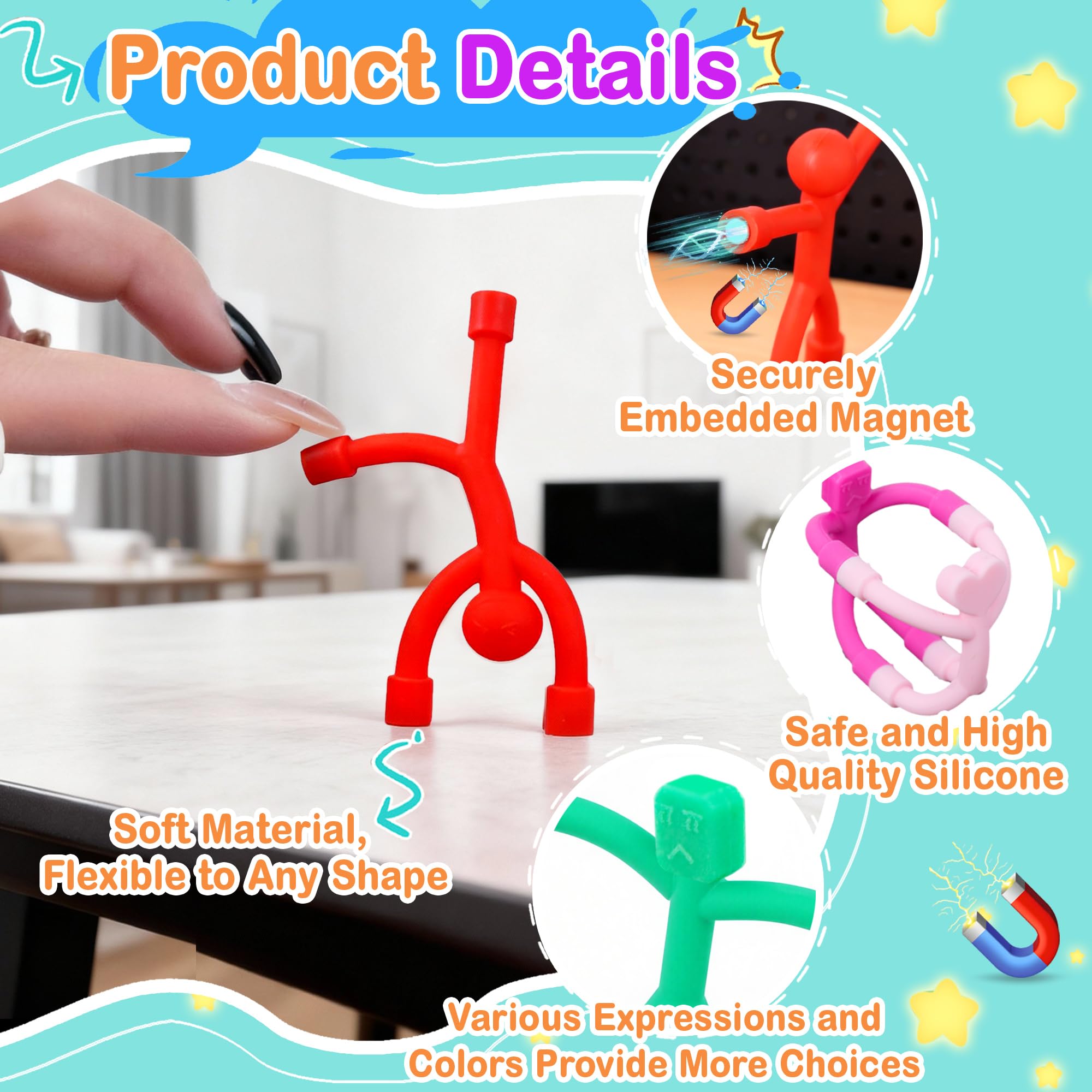 12-Pack Magnetic People Figures – Silicone Bendable Toys for Travel, Fridge, Whiteboard – Screen-Free Fun for Kids Ages 3+